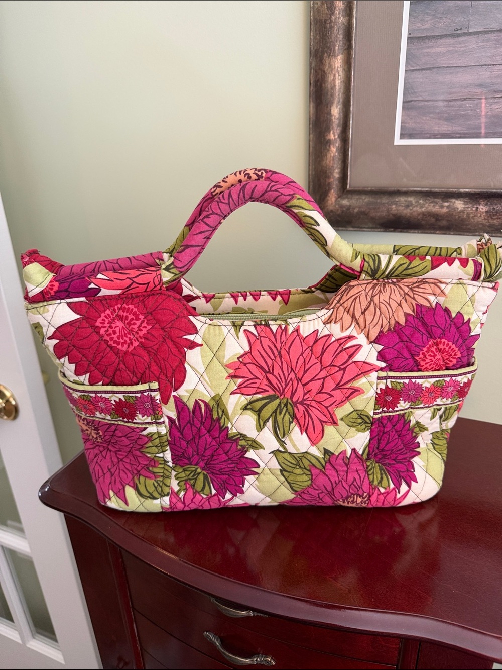 Vera Bradley Quilted Floral Purse in Fuchsia, Magenta and Lime
